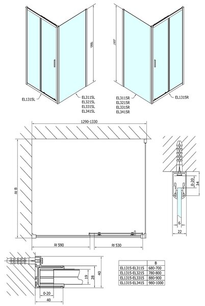Polysan Polysan, EASY obdĺžniková sprchová zástena 1300x700mm L/P varianta, EL13153115