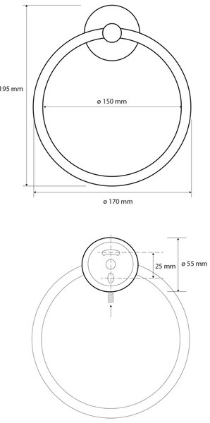 Sapho Sapho, X-ROUND BLACK držiak uterákov kruh, čierna, XR411B