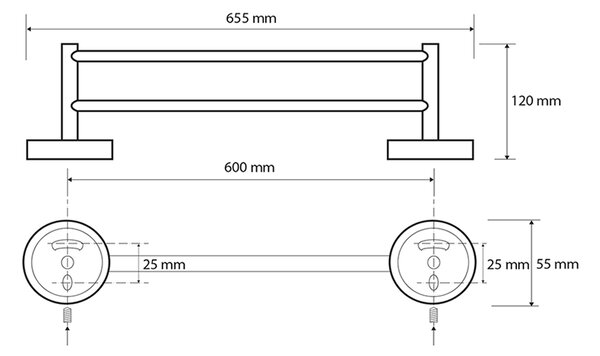 Sapho Sapho, X-ROUND BLACK dvojitý držiak uterákov 600x120mm, čierna, XR401B