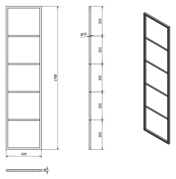 Sapho Sapho, SKA stojaci sušiak uterákov 420x1700x20mm, biela mat, SKA561