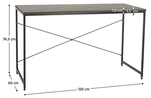KONDELA Písací stôl, betón/čierna, 120x60 cm, MELLORA
