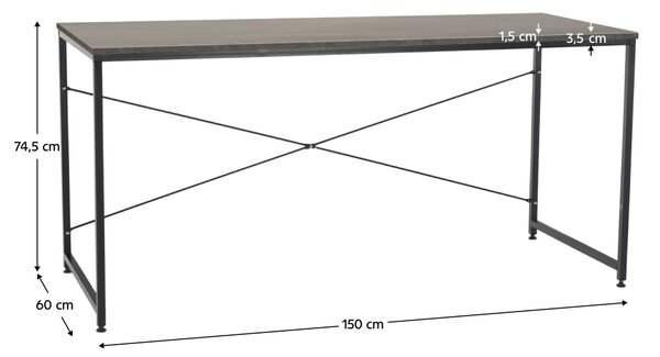 KONDELA Písací stôl, betón/čierna, 150x60 cm, MELLORA