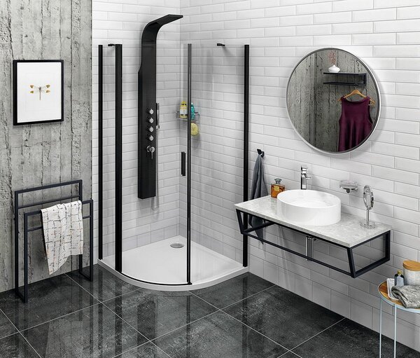 Polysan Polysan, ZOOM LINE BLACK štvrťkruhová sprchová zástena 900x900mm, číre sklo, ľavá, ZL2615BL