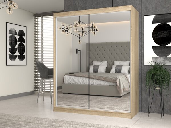 TP Living Šatníková skriňa s 2 zrkadlami IGA 160 cm dub sonoma