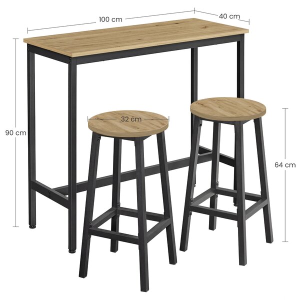 Jedálenský set 1+2, barový stôl 100x40 cm a barové stoličky TAYLOR ARTISAN