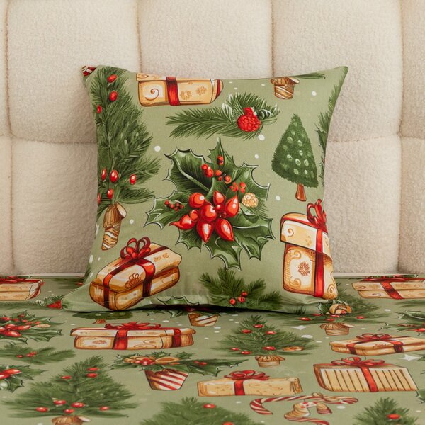 Obliečka na vankúš z mikrovlákna CHRISTMAS PRESENTS 45x45 cm, zelený
