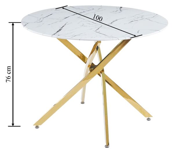 Dekorstudio Okrúhly jedálenský stôl 100 cm – Biely mramor / Zlaté nohy