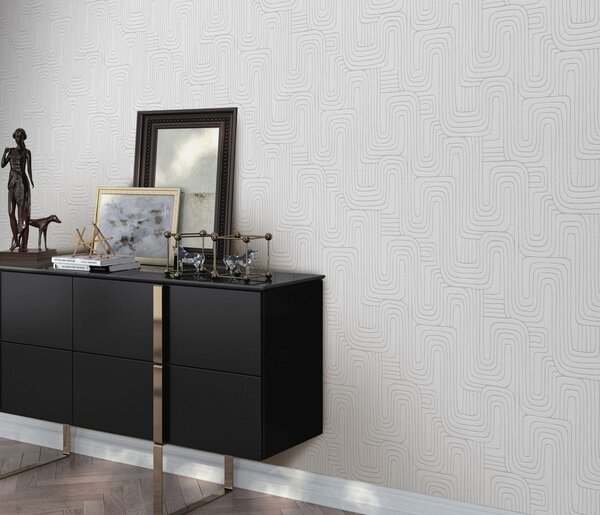 DIMEX | Vliesová tapeta na stenu WPE-902279 | 0,53 x 10,05 m | biela, krémová, metalická