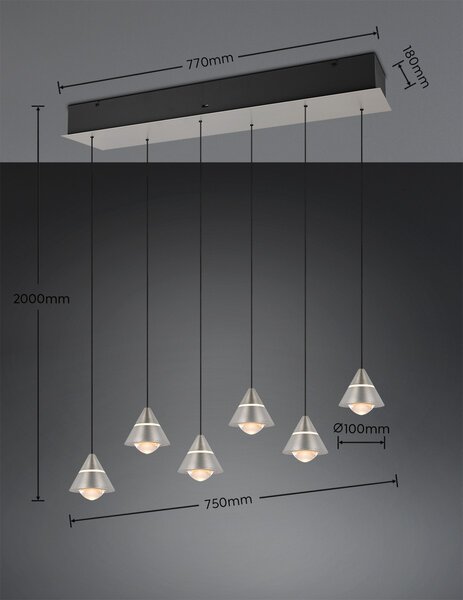 Trio 337010607 LED závesné stropné svietidlo ROMEO | 7W integrovaný LED zdroj | 700lm | 2300+3000+4000K | sťahovacie
