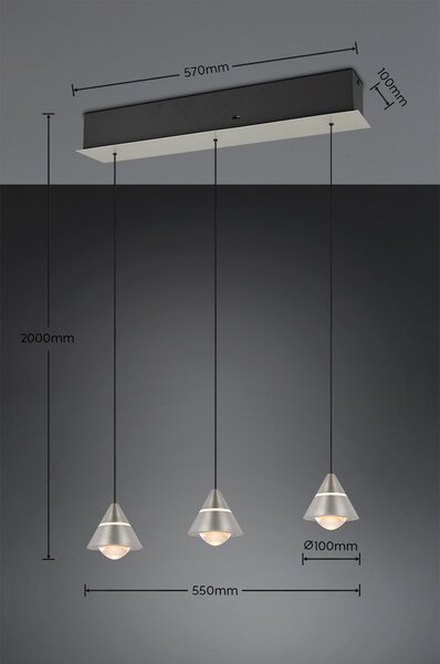 Trio 337010307 LED závesné stropné svietidlo ROMEO | 7W integrovaný LED zdroj | 700lm | 2300+3000+4000K | sťahovacie