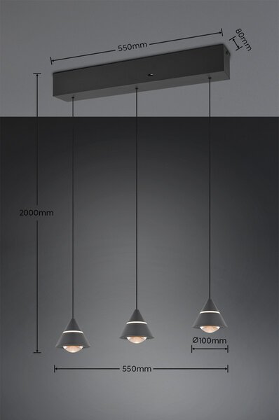 Trio 337010332 LED závesné stropné svietidlo ROMEO | 7W integrovaný LED zdroj | 700lm | 2300+3000+4000K | sťahovacie