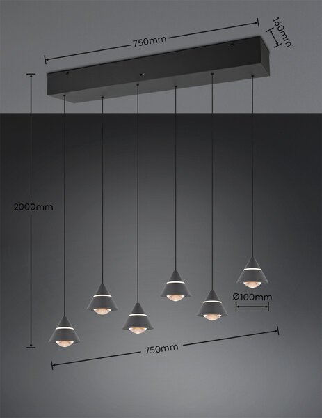 Trio 337010632 LED závesné stropné svietidlo ROMEO | 7W integrovaný LED zdroj | 700lm | 2300+3000+4000K | sťahovacie