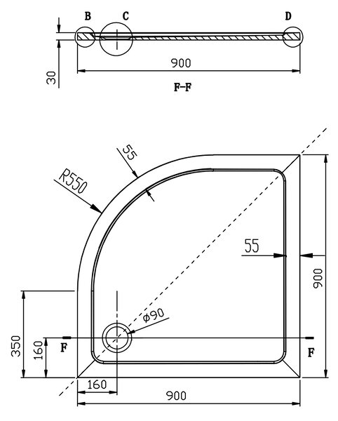 Gelco Gelco, AKCE štvrťkruhová sprchová zástena 900x900x1900mm, číre sklo, AG4290