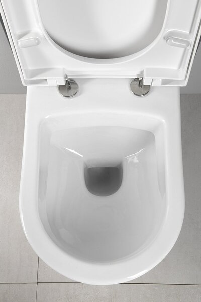 Sapho Sapho, závesné WC NERA s podomietkovou nádržkou a tlačidlom Schwab, biela, NS952-SET5