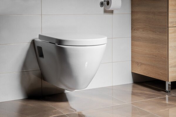 Sapho Sapho, závesné WC NERA s podomietkovou nádržkou a tlačidlom Schwab, biela, NS952-SET5