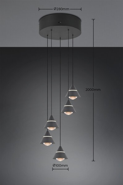 Trio 337030532 LED závesné stropné svietidlo ROMEO | 7W integrovaný LED zdroj | 700lm | 2300+3000+4000K | sťahovacie