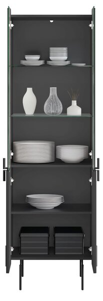 Vitrína Malmi 60 cm štvordverová - čierny mat / čierne nohy