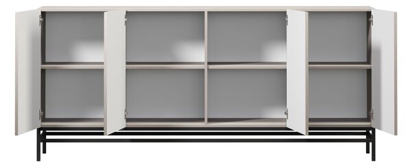 Komoda Lorini 200 cm štvor­dverová - kašmír / čierne úchytky T-bar / kovové nohy