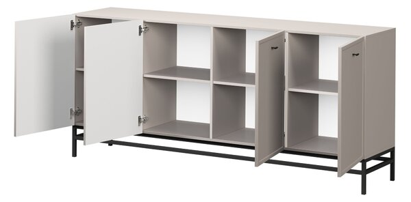 Komoda Lorini 200 cm štvor­dverová - kašmír / čierne úchytky T-bar / kovové nohy