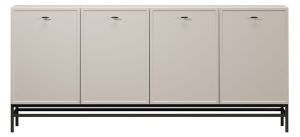 Komoda Lorini 200 cm štvor­dverová - kašmír / čierne úchytky T-bar / kovové nohy