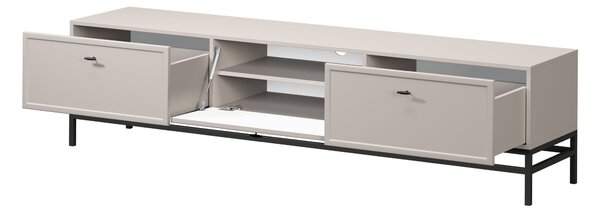 TV stolík Lorini 200 cm na stojane – kašmírová / čierna / úchytky T