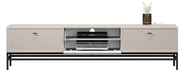 TV stolík Lorini 200 cm na stojane – kašmírová / čierna / úchytky T