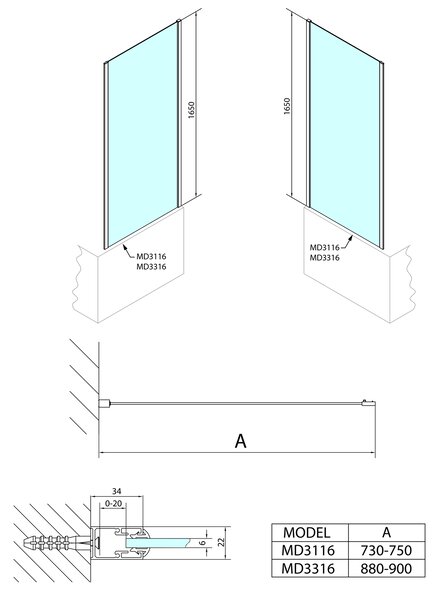 Polysan Polysan, DEEP sprchová bočná stena 900x1650mm, číre sklo, MD3316