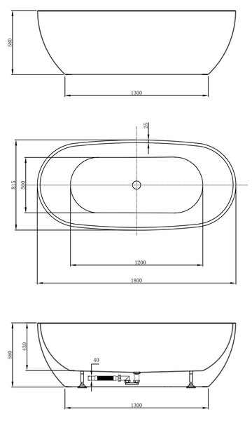 Aqualine Aqualine, DOURO voľne stojaca vaňa 180x80cm, biela, E1880