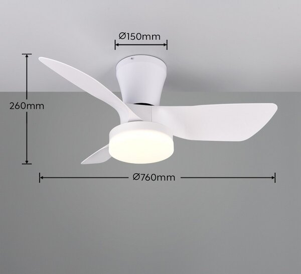 Trio R64412131 LED ventilátor s osvetlením RANDERS | 20W integrovaný LED zdroj | 2500lm | 2700-6000K | vypínač | stmievač | diaľkové ovládanie | ventilátor