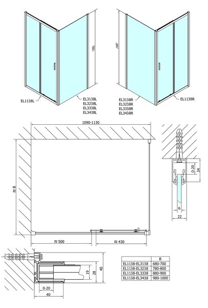 Polysan Polysan, EASY LINE sprchové dvere 1100mm, sklo BRICK, EL1138