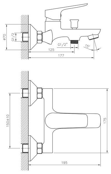 Bruckner Bruckner, SCHMITZ nástenná vaňová batéria, rozteč 150mm, chrómová, 863.010.1