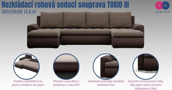 Rozkladacia rohová sedacia súprava TOKIO III Sivá/biela II