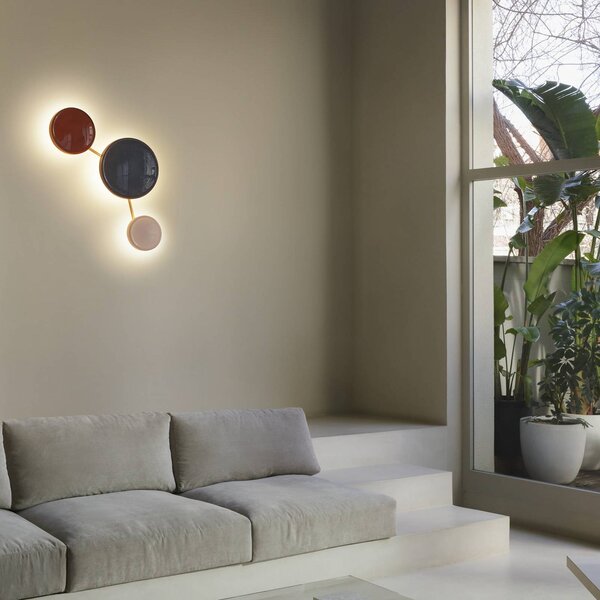 MARSET LED nástenné svetlo Caramel, modrá, Ø 38 cm, TRIAC, sklo, Modrá, Obývacia izba / jedáleň, Sklo, Dizajn, Nástenné svietidlo