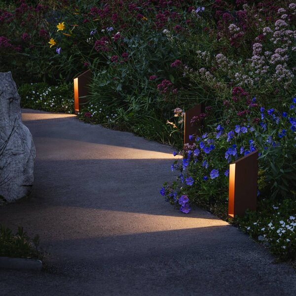 MARSET LED podstavcová lampa Domus výška 26 cm, hrdzavohnedý hliník, Hnedá / hrdzavá, Hliník, Dizajn, Vonkajčie stĺpové osvetlenie