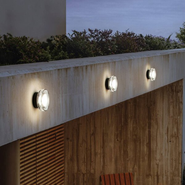 MARSET LED vonkajšie nástenné svietidlo Roc, Ø 17 cm, čierna/priehľadná, Čierna, Hliník, Dizajn, Nástenné svietidlo