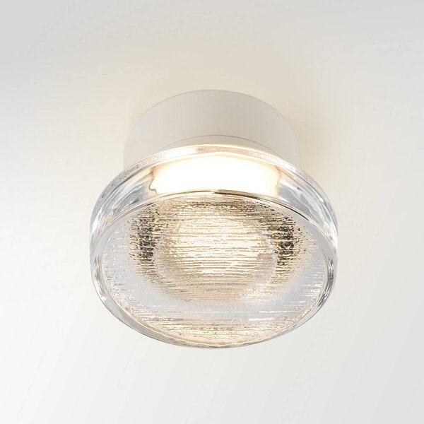 MARSET LED vonkajšie nástenné svietidlo Roc, Ø 14 cm, biela/priehľadná, Biela / opálová, Hliník, Dizajn, Nástenné svietidlo