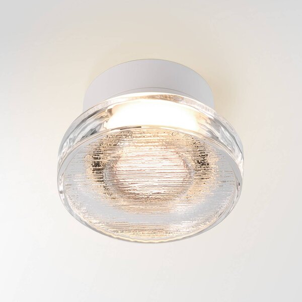 MARSET LED vonkajšie nástenné svietidlo Roc, Ø 17 cm, biela/priehľadná, Biela / opálová, Hliník, Dizajn, Nástenné svietidlo