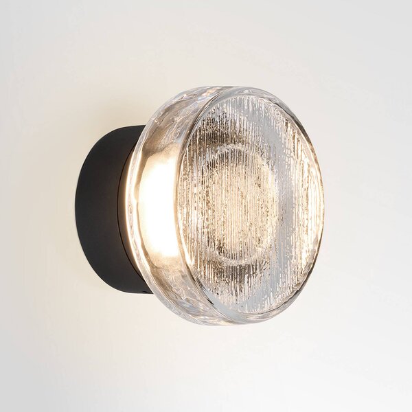 MARSET LED vonkajšie nástenné svietidlo Roc, Ø 14 cm, čierna/priehľadná, Čierna, Hliník, Dizajn, Nástenné svietidlo