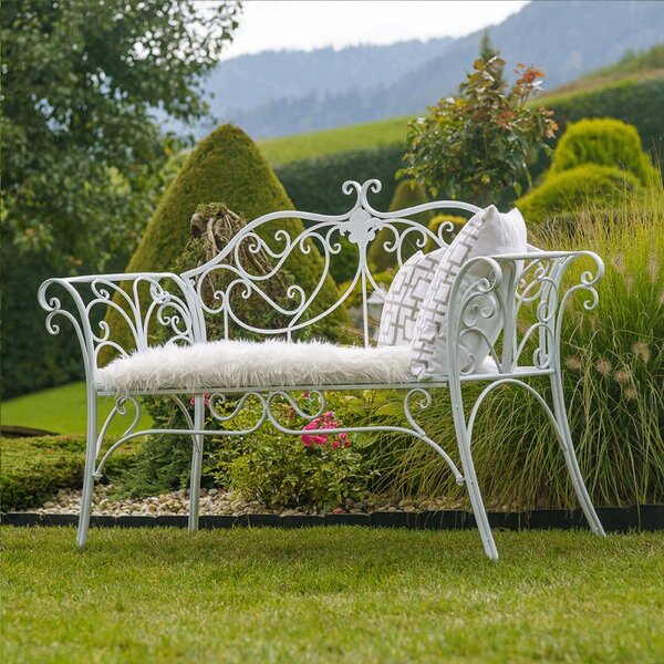 Záhradná kovová biela lavička (k400866)