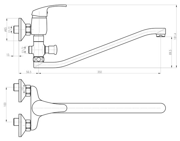 Aqualine, AQUALINE 35 nástenná umývadlová/vaňová batéria, rozteč 100mm, chrómová, 52140
