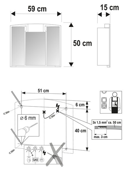 Aqualine Aqualine, ANGY galérka 59x50x15cm, 1x12W, biela plast, 541202