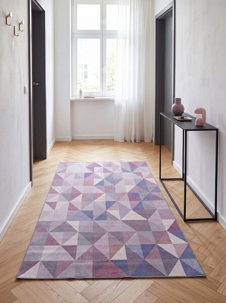 Koberec sivý a modrý 140 x 200 cm obdĺžnikový s geometrickým trojuholníkovým vzorom moderný
