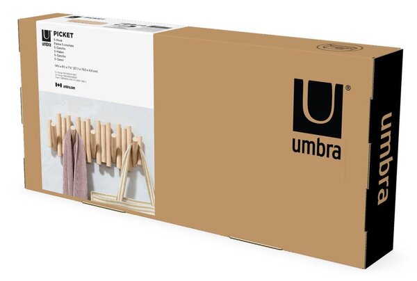 Nástenný vešiak z borovicového dreva v prírodnej farbe Picket - Umbra