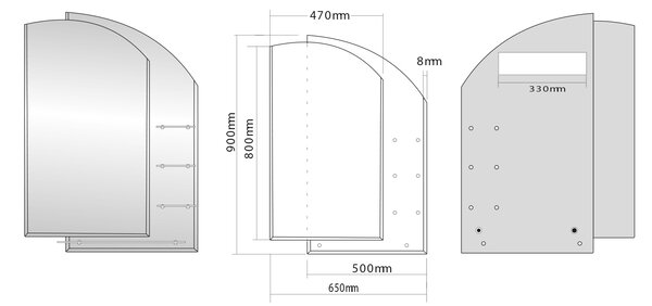 Aqualine Aqualine, WEGA zrkadlo 65x90cm, zaoblené, s policami, 65028