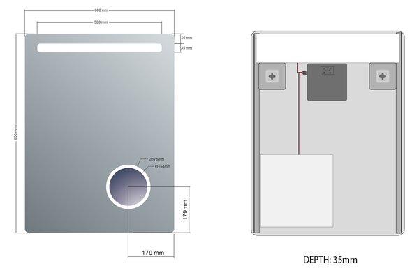 Sapho Sapho, ASTRO LED podsvietené zrkadlo 600x800mm, kozmetické zrkadielko, MIRL2