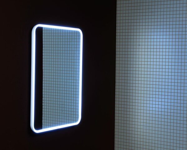 Sapho Sapho, FLOAT LED podsvietené zaoblené zrkadlo v ráme 600x800mm, biela, 22572