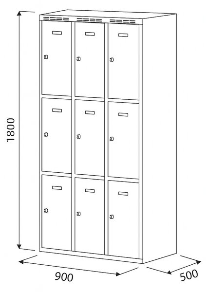 Šatníková skrinka S6 s úložnými boxami, 9 boxov, 1800 x 900 x 500 mm, cylindrický zámok, modré dvere