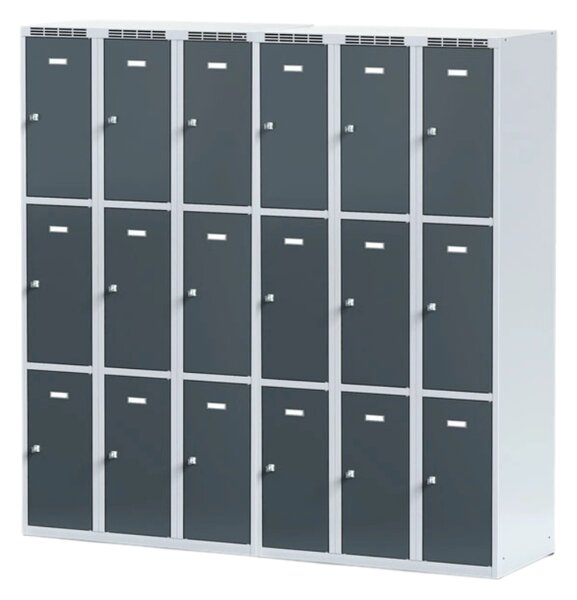 Šatníková skrinka S6 s úložnými boxami, 9 boxov, 1800 x 900 x 500 mm, cylindrický zámok, modré dvere