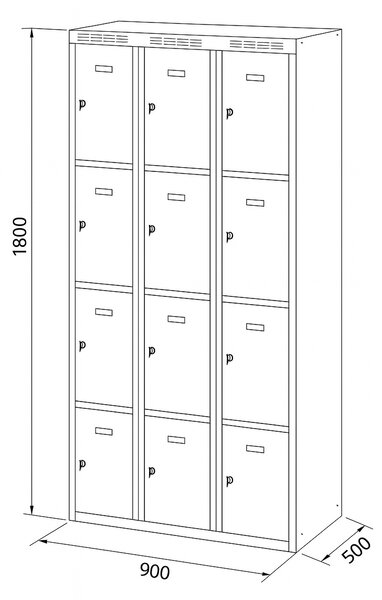 Šatníková skrinka S6 s úložnými boxami, 12 boxov, 1800 x 900 x 500 mm, cylindrický zámok, modré dvere