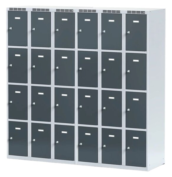 Šatníková skrinka S6 s úložnými boxami, 12 boxov, 1800 x 900 x 500 mm, cylindrický zámok, modré dvere